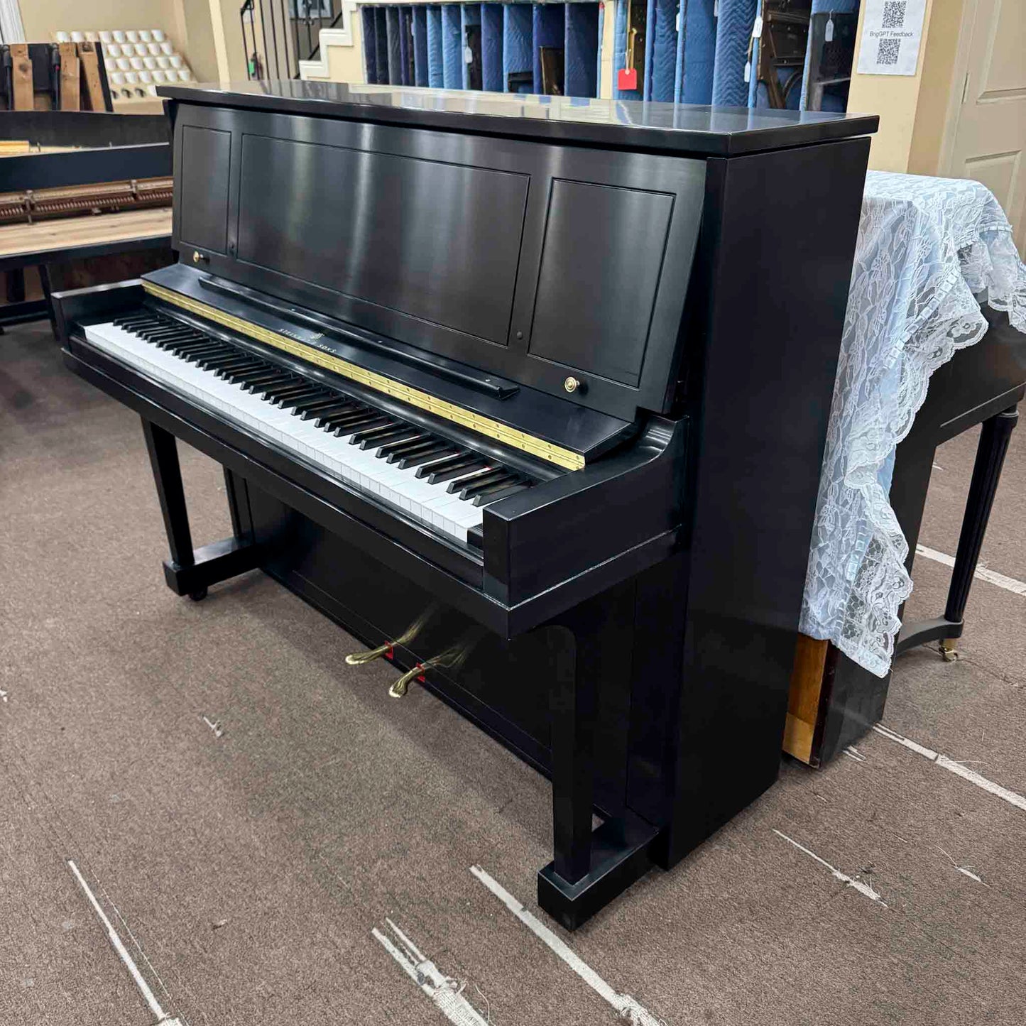 SOLD 1957 Steinway & Sons 47" Satin Black Commissioned Studio Upright Piano