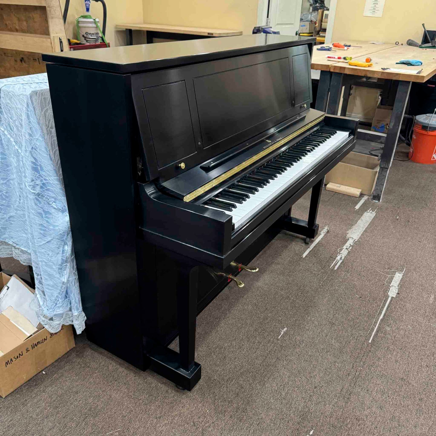SOLD 1957 Steinway & Sons 47" Satin Black Commissioned Studio Upright Piano