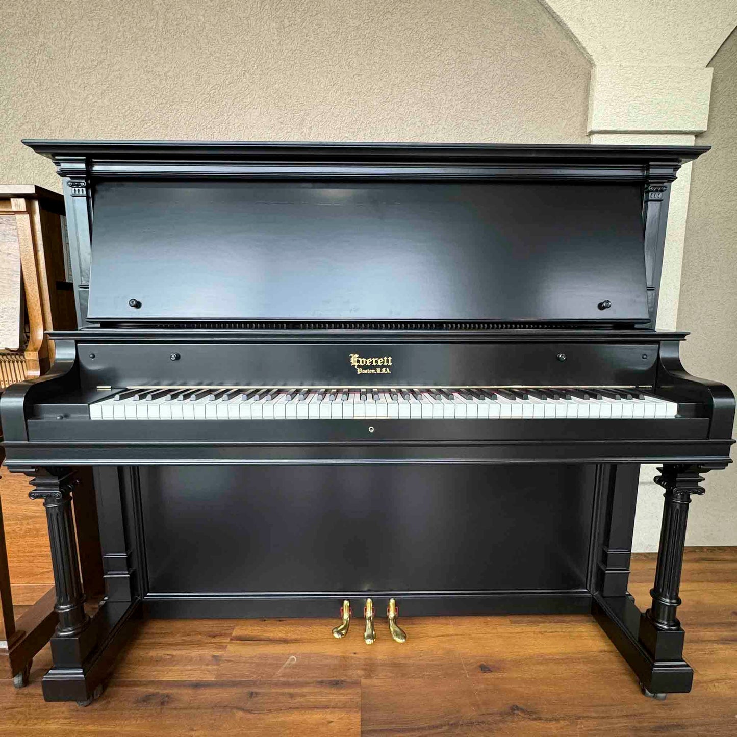 CURRENT SHOP WORK - 1903 Everett 55" Wood Finish Commissioned Upright Piano