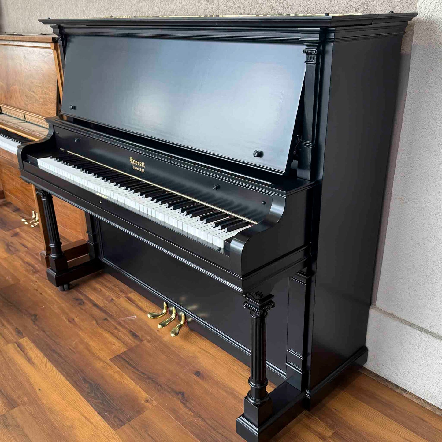 CURRENT SHOP WORK - 1903 Everett 55" Wood Finish Commissioned Upright Piano