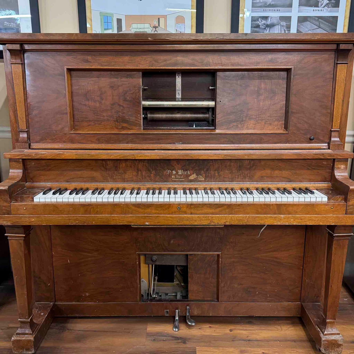 CURRENT SHOP WORK 1920 P.S. Wick 55" Wood Finish Commissioned Upright Player Piano