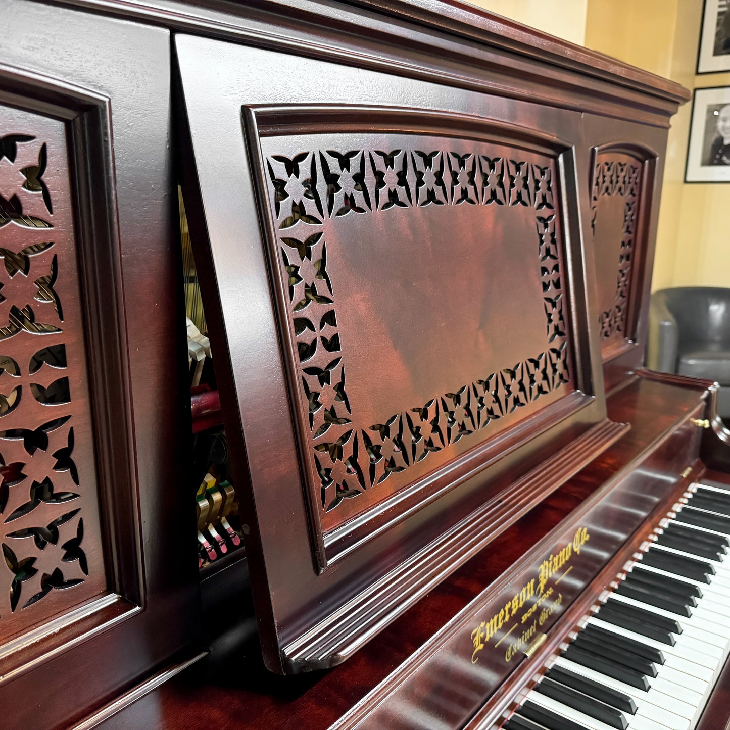 SOLD 1885 Emerson Wood Finish 57" Commissioned Upright