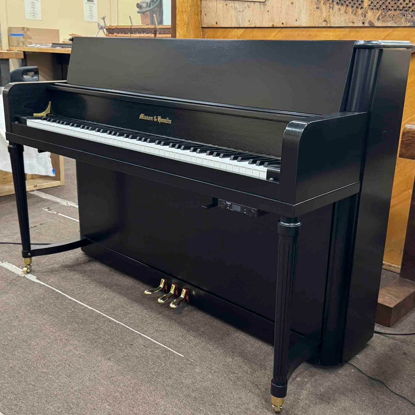CURRENT SHOP WORK - 1977 Mason & Hamlin 43" Satin Black Commissioned Console Piano