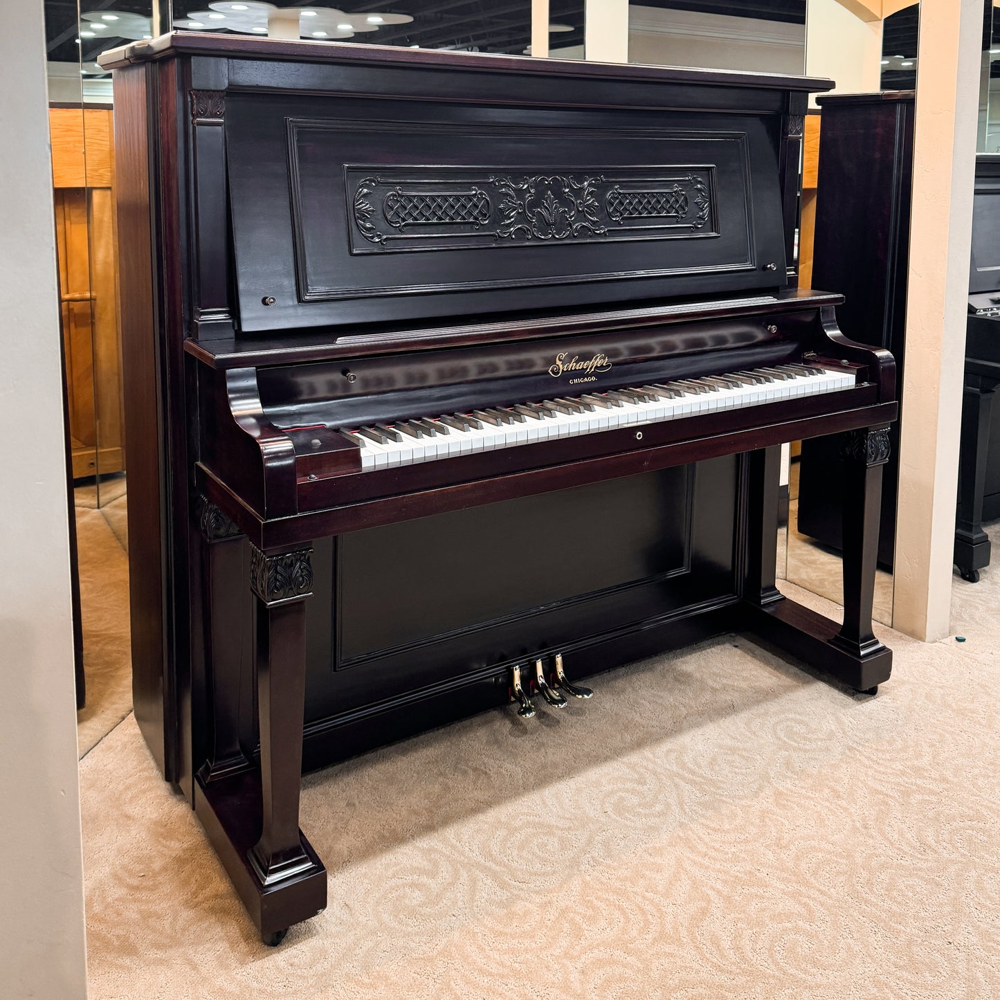 1911 Schaeffer 56" Wood Finish Upright Piano - with QRS Self Playing System