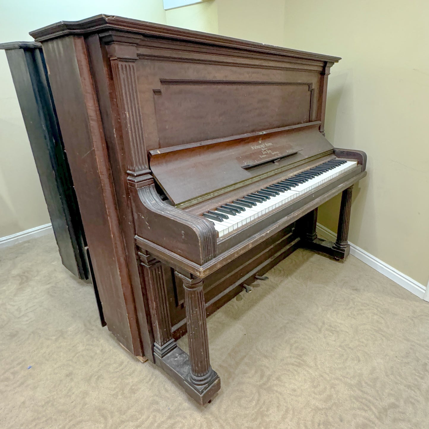 CURRENT SHOP WORK - 1908 Steinway Wood Finish Commissioned Upright Player Piano