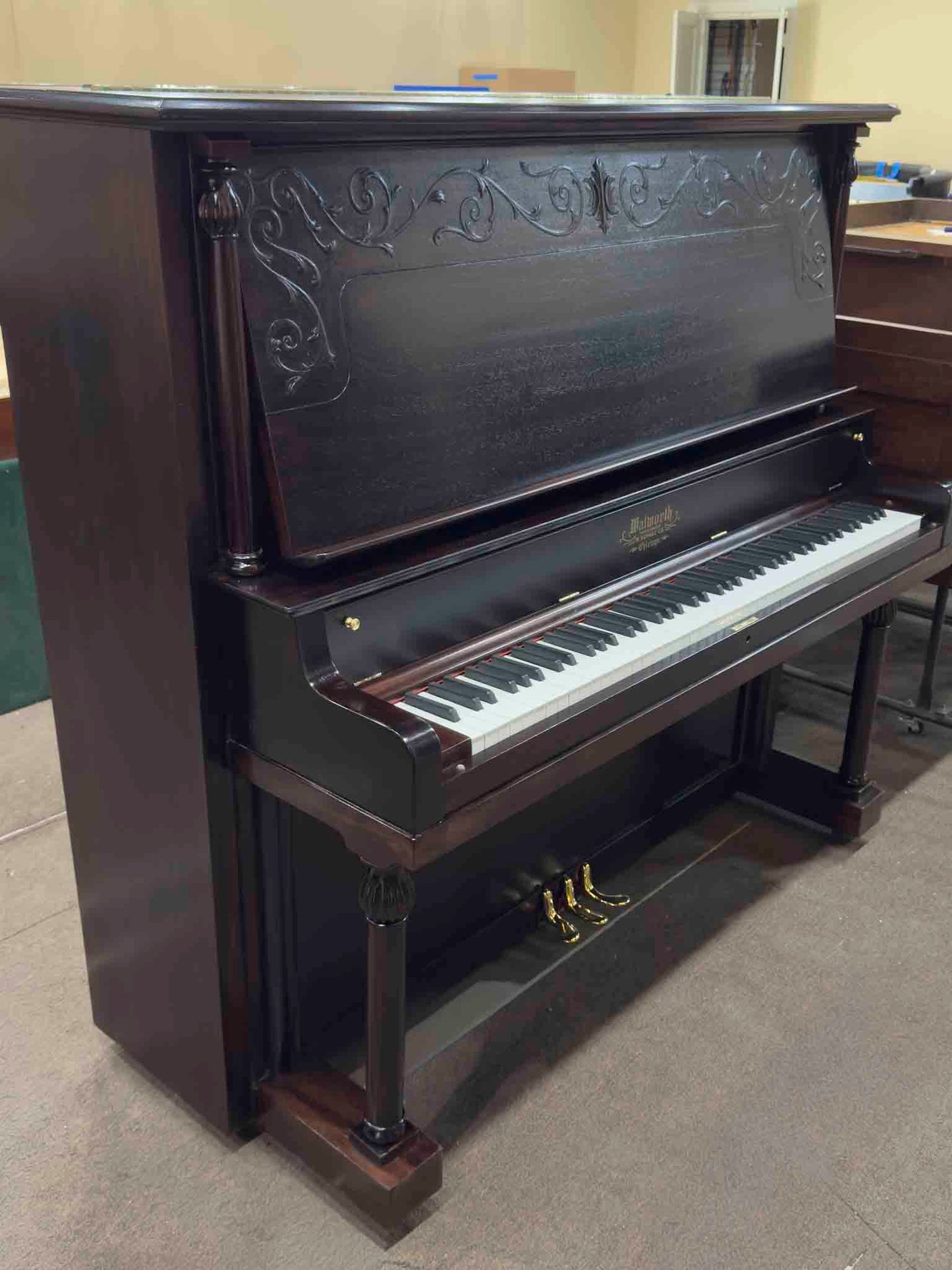 HEIRLOOM RESTORATION 1907 Walworth Schulz & Co. 56" Mahogany Wood Finish Commissioned Upright Piano