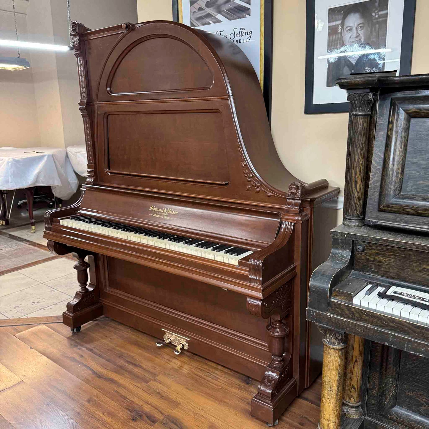 HEIRLOOM RESTORATION 1885 Schimmel & Nelson 74" Wood Finish Commissioned Upright Verti-Grand Piano