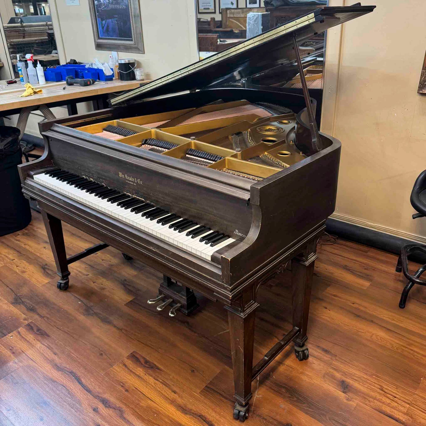 CURRENT SHOP WORK  1935 Knabe 5'4" Wood Finish Commissioned Player Grand Piano