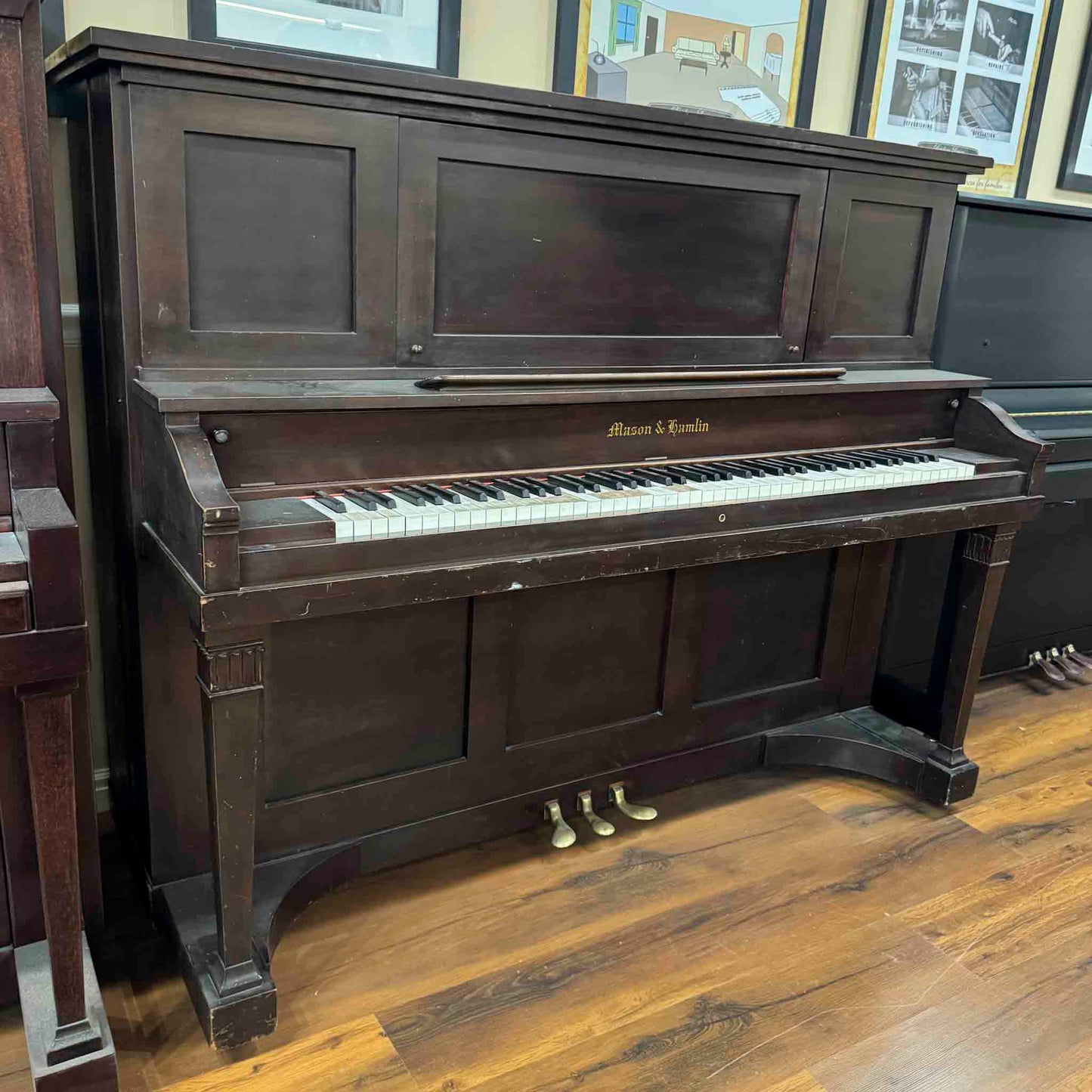 CURRENT SHOP WORK 1905 Mason & Hamlin Wood Finish 52" Commissioned Upright Piano