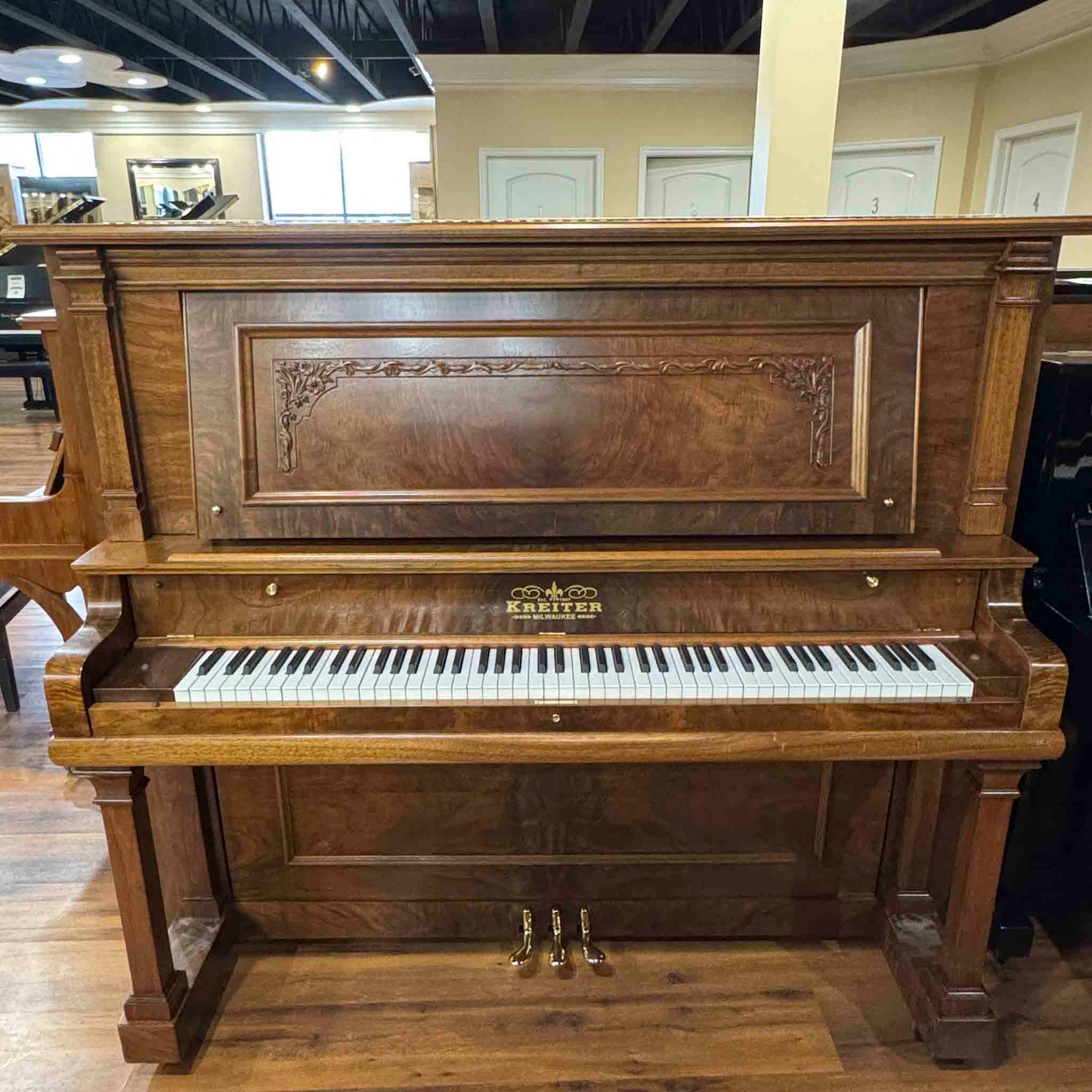1919 Kreiter 57" Wood Finish Upright Piano with Self-Playing QRS System