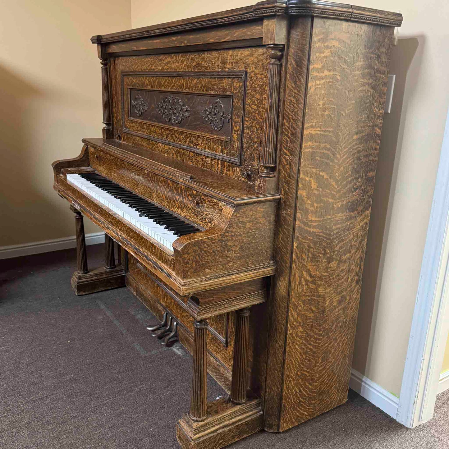CURRENT SHOP WORK 1902 Schaeffer 55" Wood Finish Commissioned Upright Piano