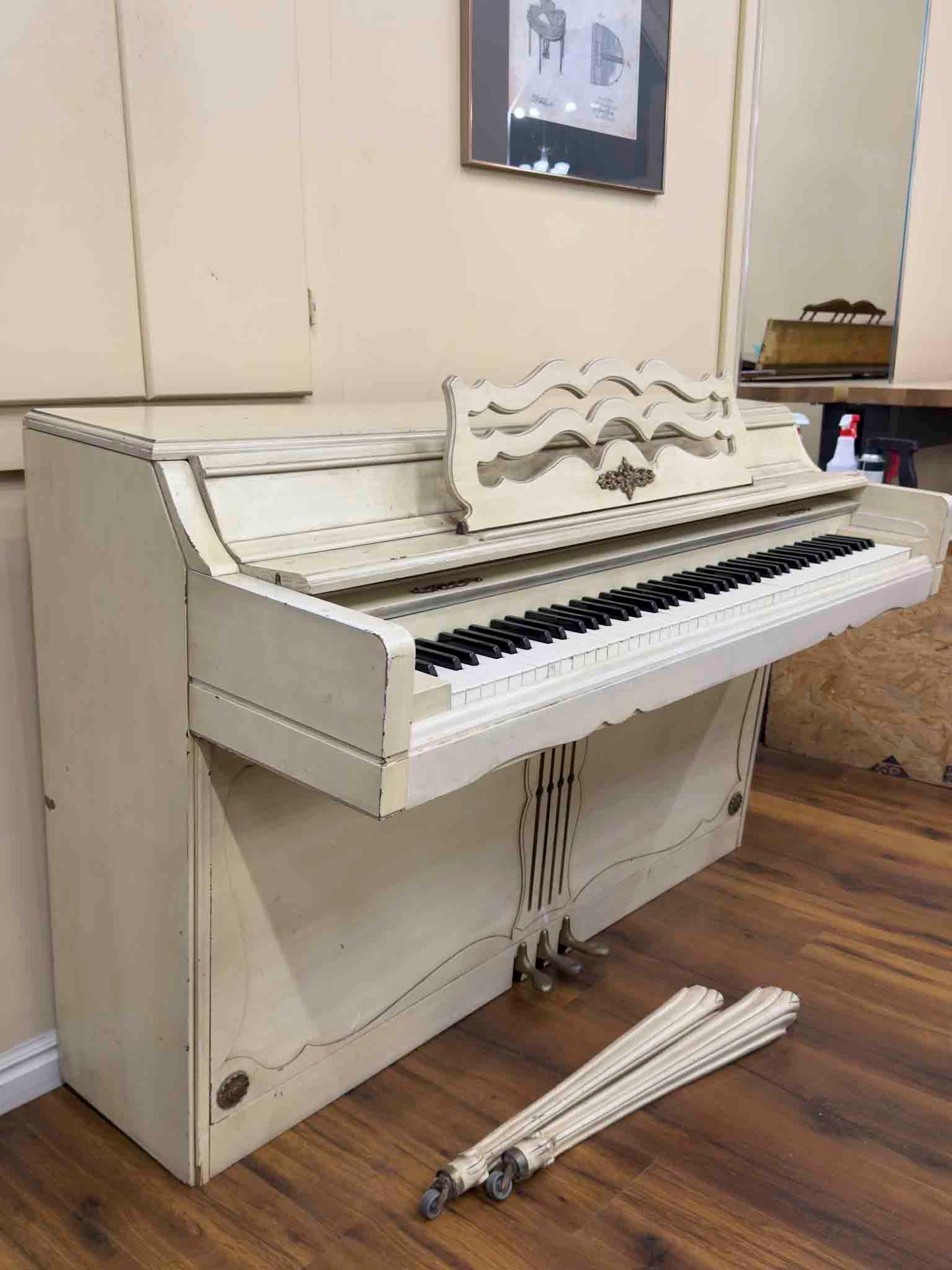 CURRENT SHOP WORK 1972 Wurlitzer 36" White Finish Commissioned Spinet Piano