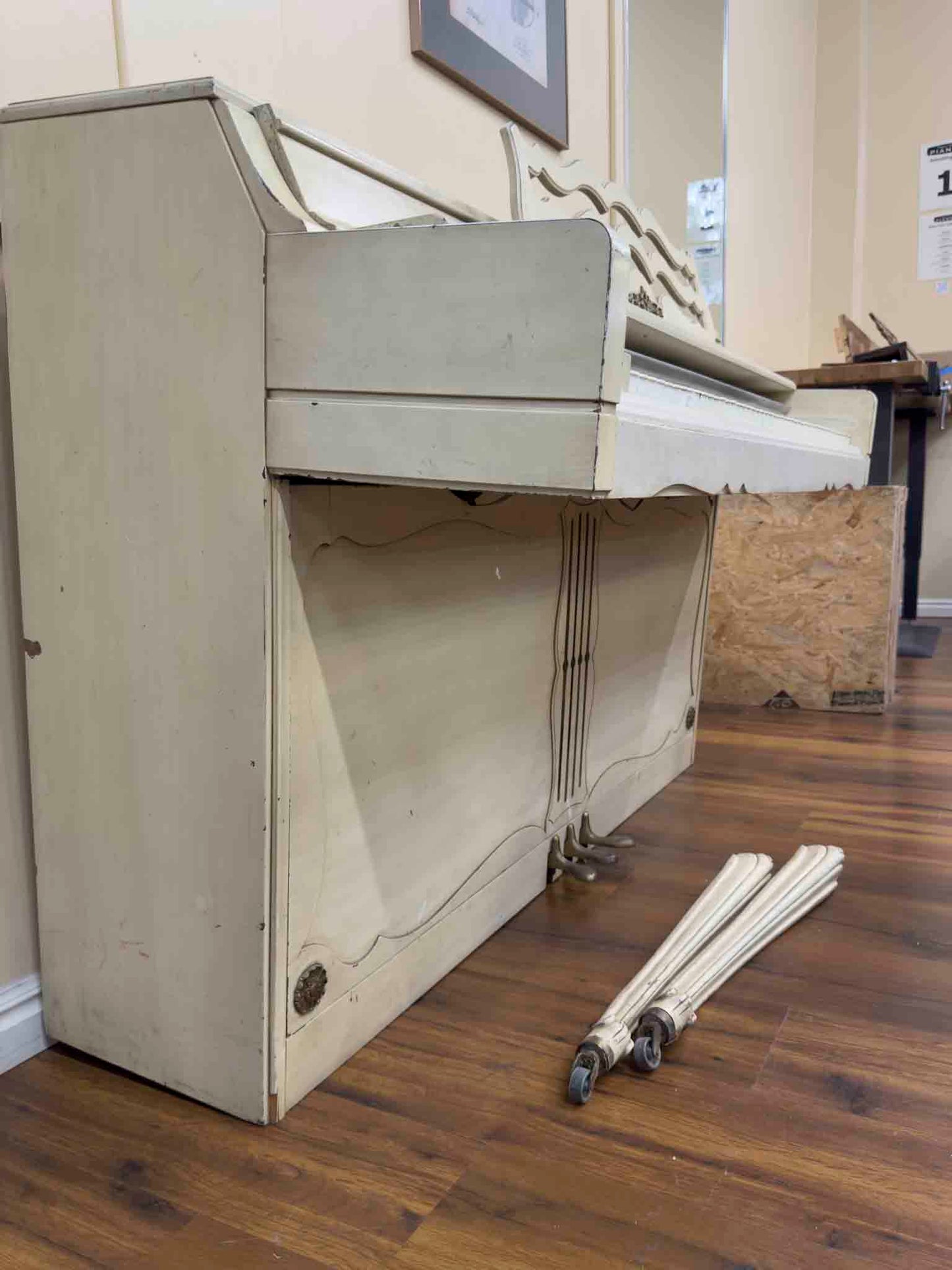 CURRENT SHOP WORK 1972 Wurlitzer 36" White Finish Commissioned Spinet Piano