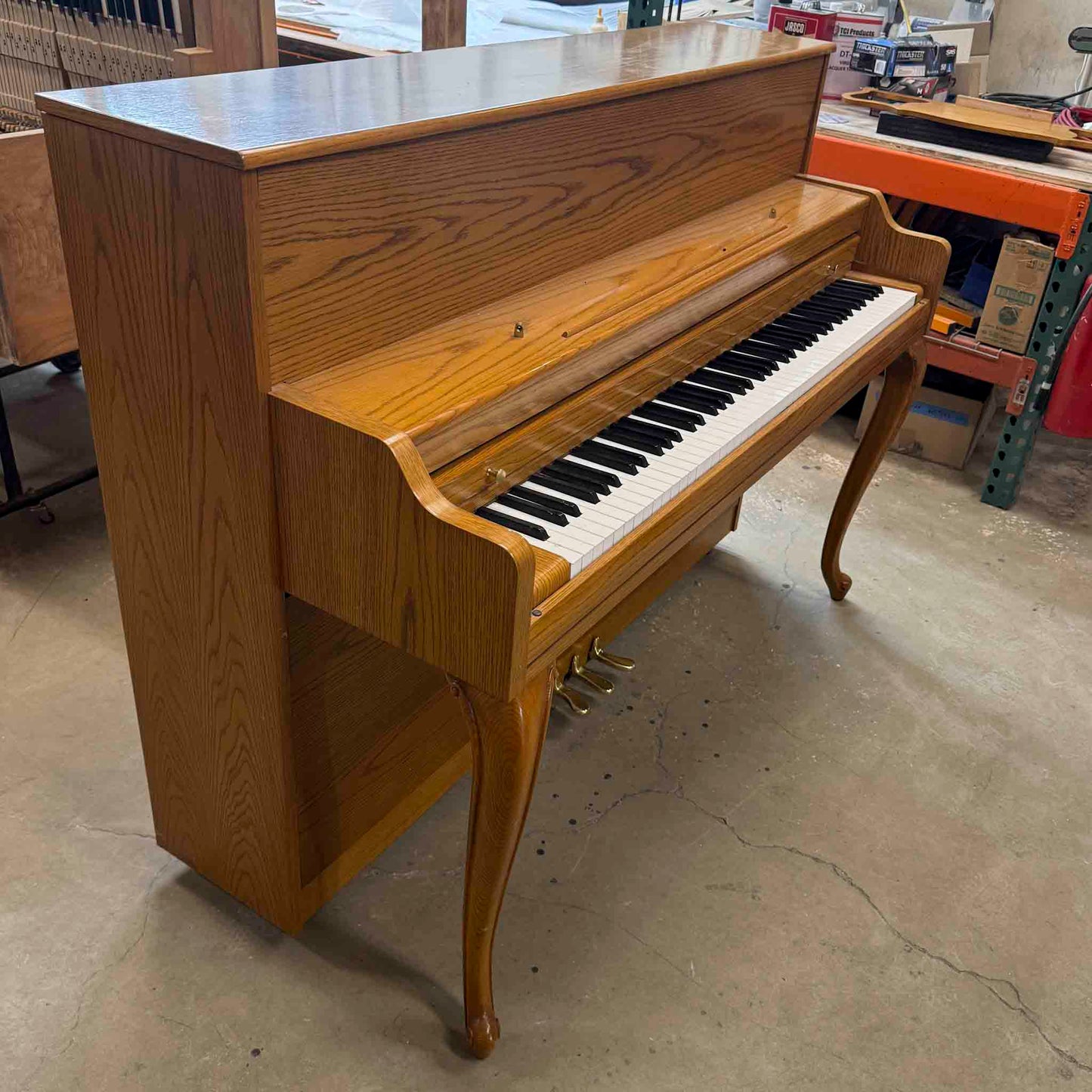 CURRENT SHOP WORK 1963 Kawai 508 Decorator 44" Oak Finish Commissioned Console Piano