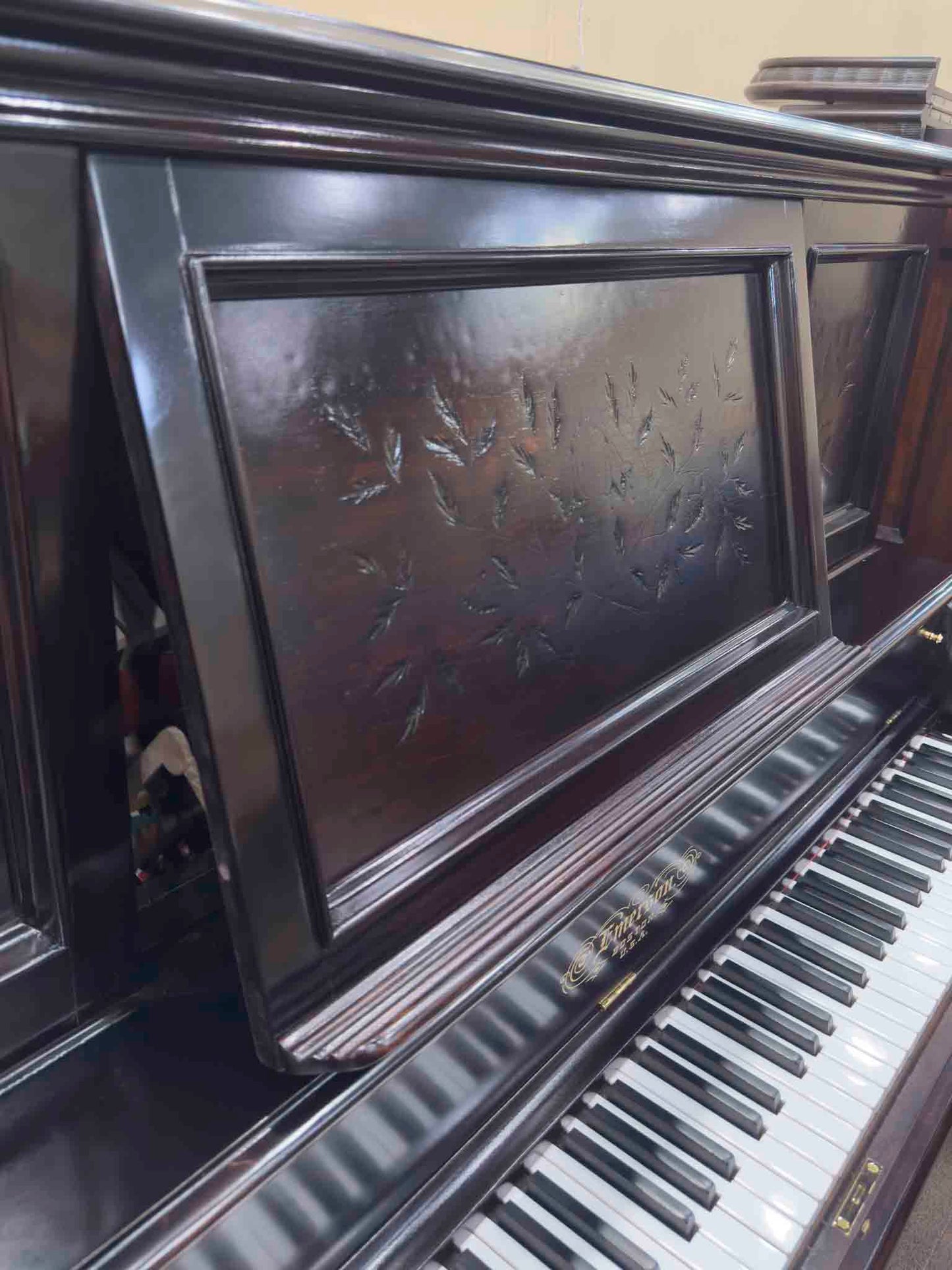 HEIRLOOM RESTORATION 1890 Emerson 58" Wood Finish Commissioned Upright Piano