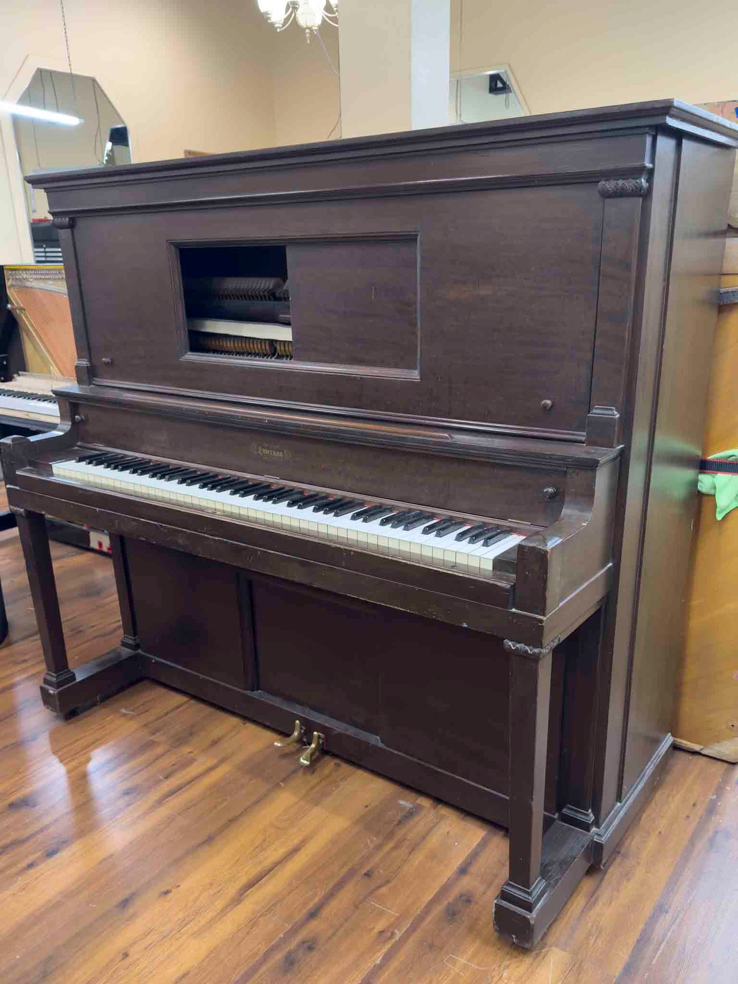 CURRENT SHOP WORK 1915 Emerson 56" Wood Finish Commissioned Upright Piano