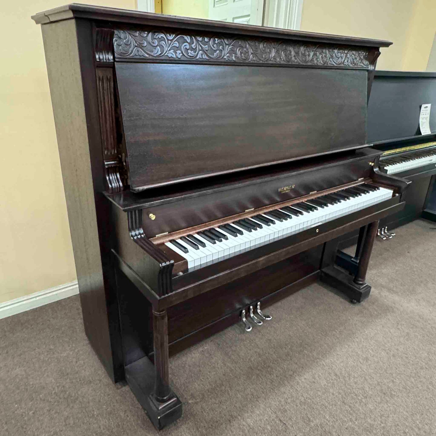 CURRENT SHOP WORK 1908 Werner 57" Wood Finish Commissioned Upright Piano