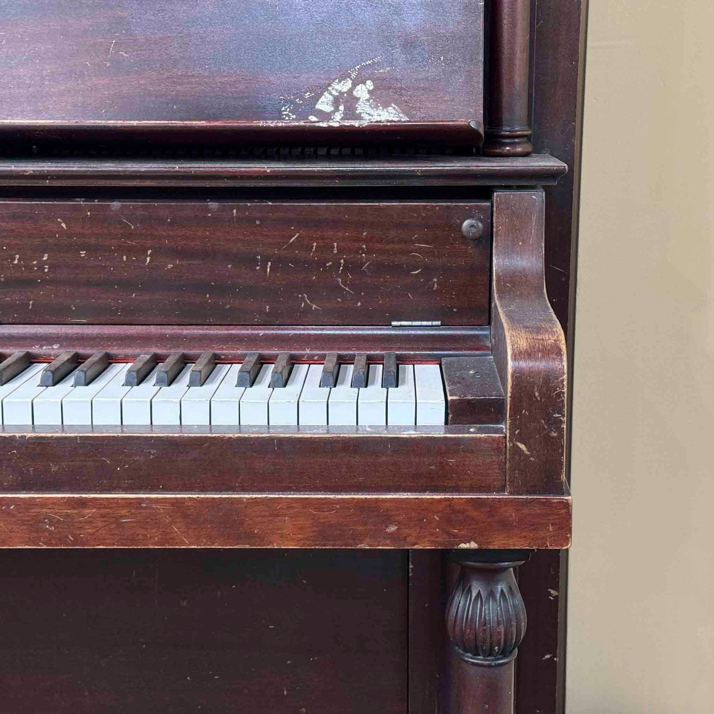 CURRENT SHOP WORK - 1907 Walworth Schulz & Co. 56" Mahogany Wood Finish Commissioned Upright Piano