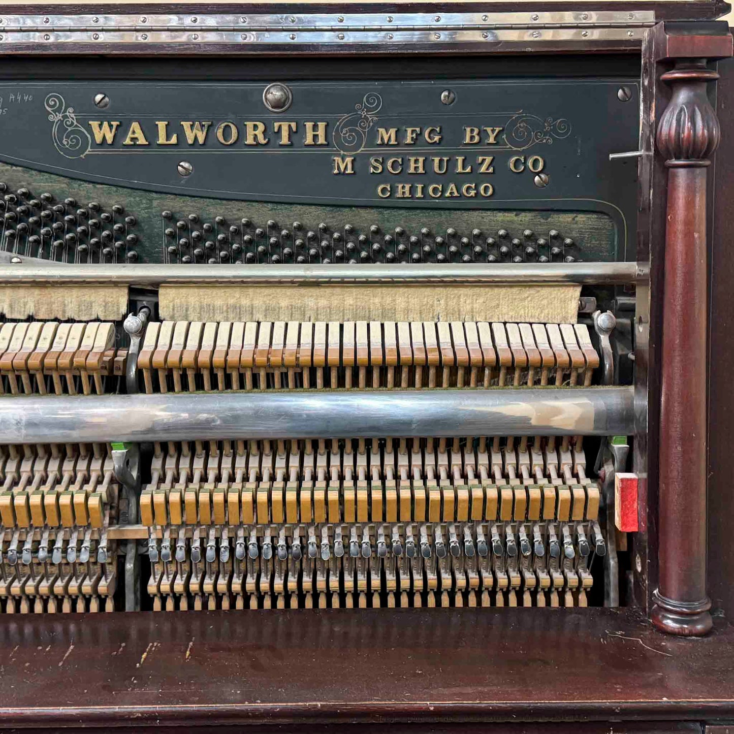CURRENT SHOP WORK - 1907 Walworth Schulz & Co. 56" Mahogany Wood Finish Commissioned Upright Piano