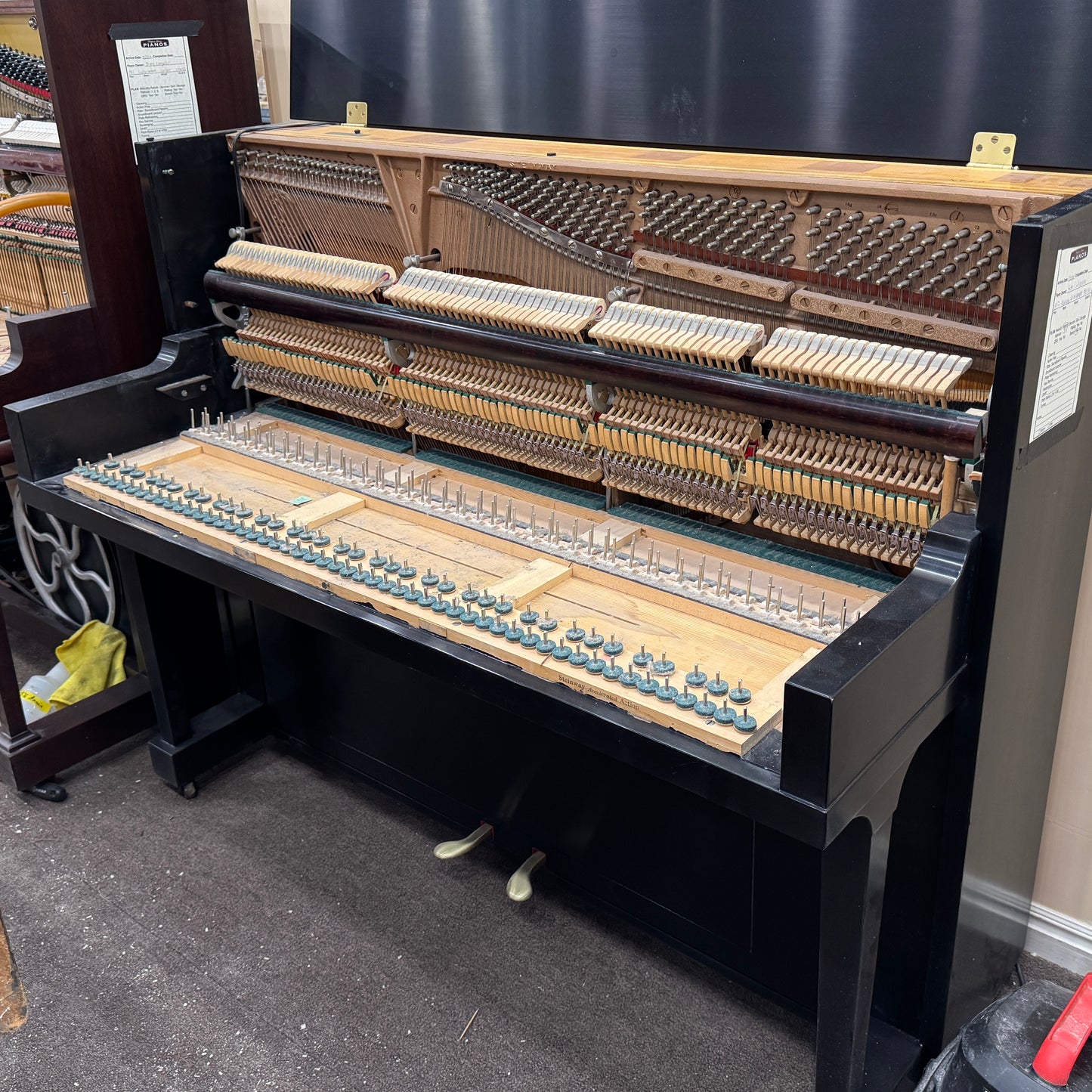 CURRENT SHOP WORK - 1957 Steinway & Sons 47" Satin Black Commissioned Studio Upright Piano