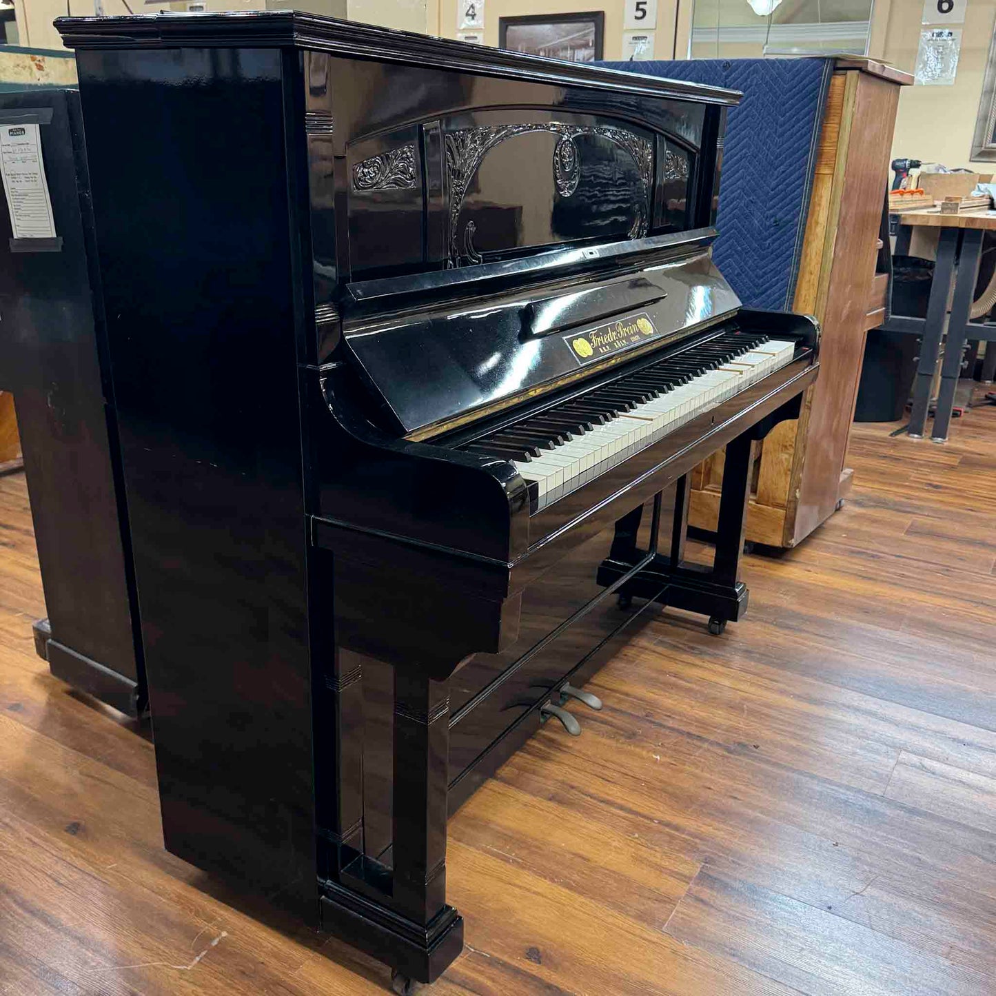 CURRENT SHOP WORK - 1909 Friedrich Prein 51.5" Polished Black Commissioned Upright Piano