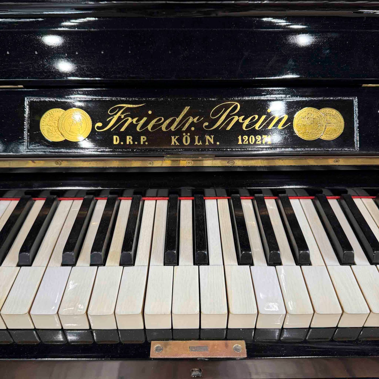 CURRENT SHOP WORK - 1909 Friedrich Prein 51.5" Polished Black Commissioned Upright Piano