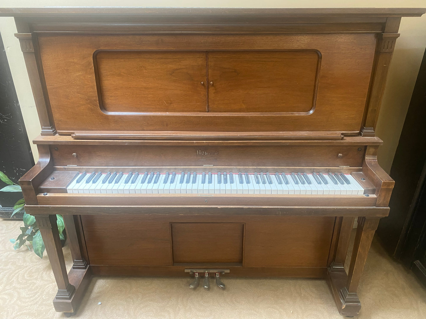1916 Howard 57" Satin Black Upright Piano with Self-Playing QRS System