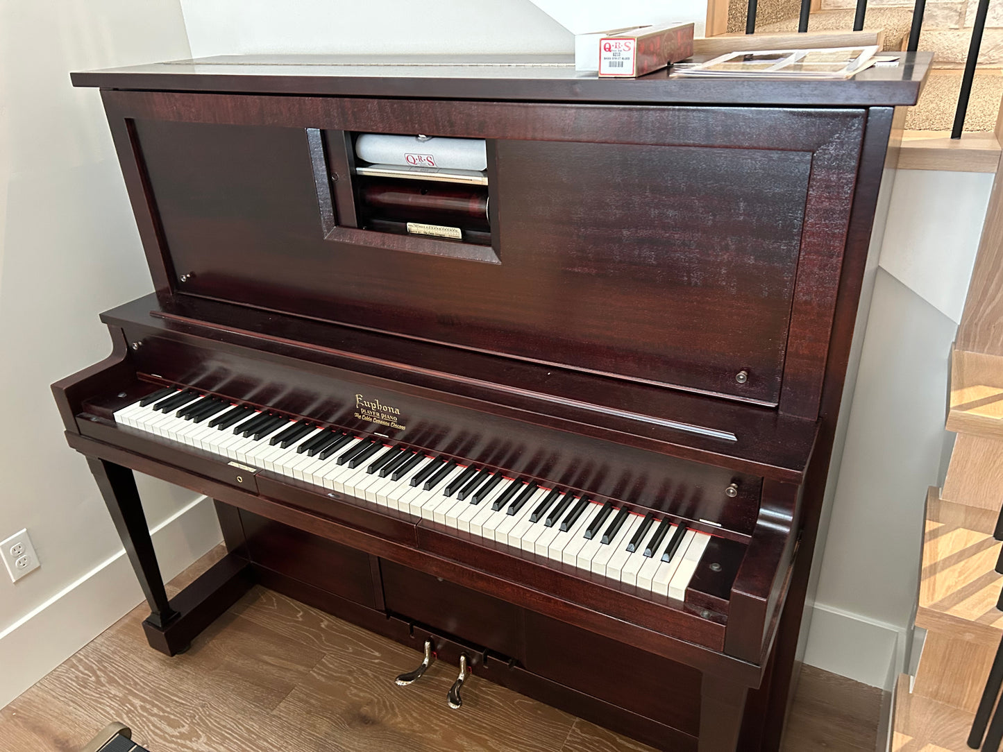 SOLD 1911 Euphona Wood Finish Commissioned Upright Vintage Player Piano